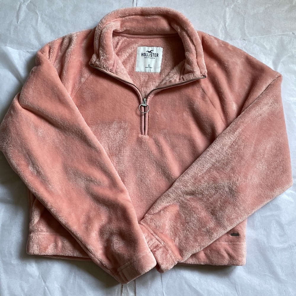Y2k Fuzzy pink cropped 1/4 zip up sweatshirt